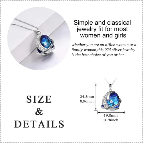 Miniatura 3 de Collar con colgante de corazón de plata de ley con elementos de cristal azul, regalo para esposa, novia