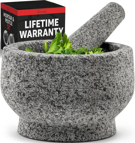 Miniatura 9 de PriorityChef - Juego grande de mortero y mortero, 2 tazas, cuenco de mortero de granito 100% natural y molinillo de piedra de mortero, cuenco