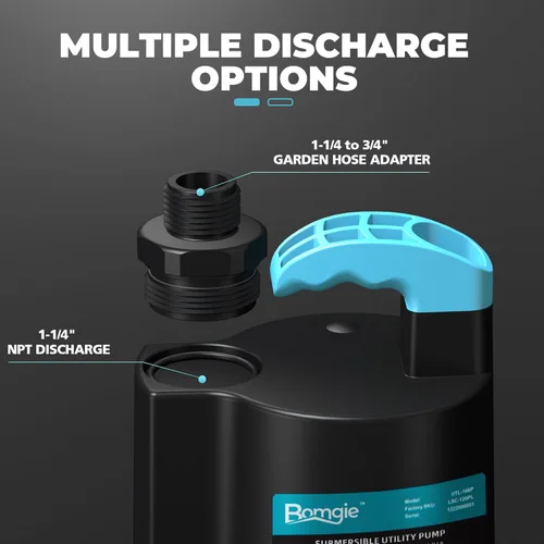 Miniatura 4 de Bomba de Agua Sumergible 1/6 HP, 1850GPH Bomba de Sumidero Termoplástica Bomba de Agua Portátil Eléctrica de Utilidad para Eliminación de Agua