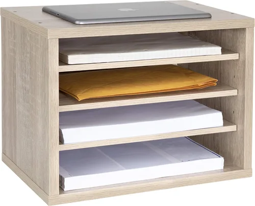 AdirOffice Organizador de escritorio con estantes, estantes apilables de madera de 4 niveles, organizador de correo de archivos, almacenamiento de