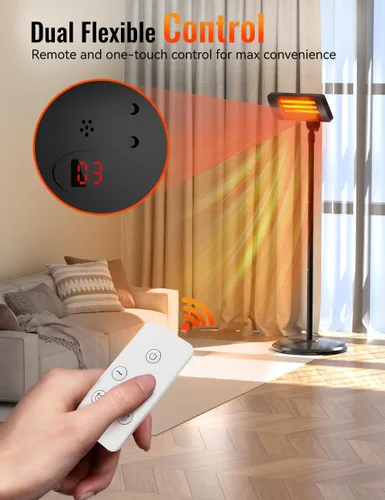 Miniatura 9 de Calentadores de exterior para patio, temporizador de 12 horas y 3 niveles de calor, calentador eléctrico impermeable IP54, infrarrojo de 1500 W
