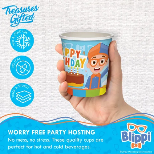 Miniatura 3 de Treasures Gifted Decoraciones de cumpleaños con licencia oficial de Blippi, vasos de papel de 9 onzas, 8 unidades, suministros de fiesta Blippi