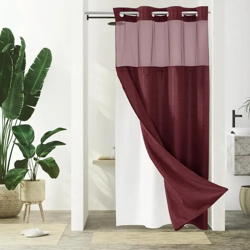 Miniatura 46 de Gibelle: cortina de ducha pequeña para baño de 36x74, cortina de ducha de punto gofre con juego de forro de tela a presión, no necesita ganchos