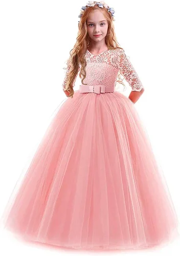 Miniatura 2 de Vestidos de punto de manga larga para niña pequeña, vestidos de princesa tutú de malla de encaje