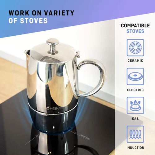 Miniatura 4 de VeoHome Cafetera espresso para estufa - l olla de inducción de acero inoxidable con múltiples estufas (10.1 fl oz)