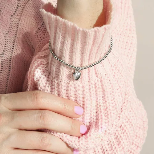 Miniatura 6 de Personalized Plain Simple Engravable Monogram Alphabet A-Z Initial Dainty Heart Tag Charm 3MM Ball Bead Stretch Bracelet For Women For Teen .925