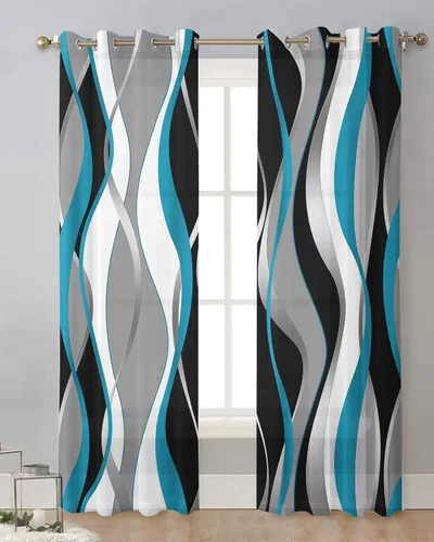 Miniatura 2 de Cortinas traslúcidas modernas a rayas aguamarina de 84 pulgadas de largo, juego de 2 paneles de cortinas para cocina, dormitorio, sala de estar