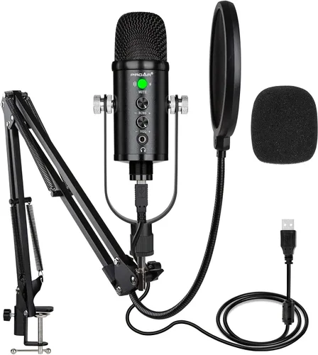 Miniatura 7 de Micrófono para podcast, kit de micrófono USB para teléfono, PC/Micro/Mac/Android, micrófono profesional de estudio Plug & Play con soporte