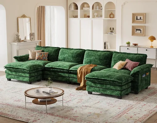 Miniatura 38 de KKL Sofá Seccional Modular de 89 Pulgadas, Sofá de Amor de 2 Asientos Sofá Nube con Asiento Profundo, Sofás Seccionales de Chenilla para Sala