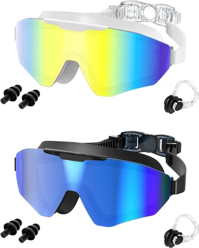 Miniatura 9 de Paquete de 2 gafas de natación para adultos, hombres y mujeres, protección UV antivaho sin fugas, visión amplia de 180°, visión clara, gafas