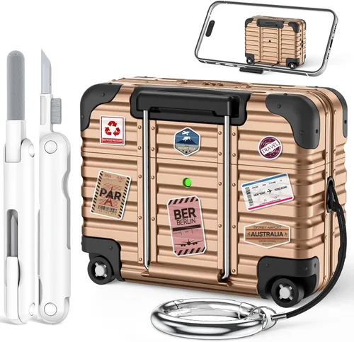 Miniatura 17 de Funda con bloqueo de seguridad para AirPods Pro de 2ª/1ª generación con kit de limpieza, bonito y divertido diseño de maleta, funda para AirPods Pro