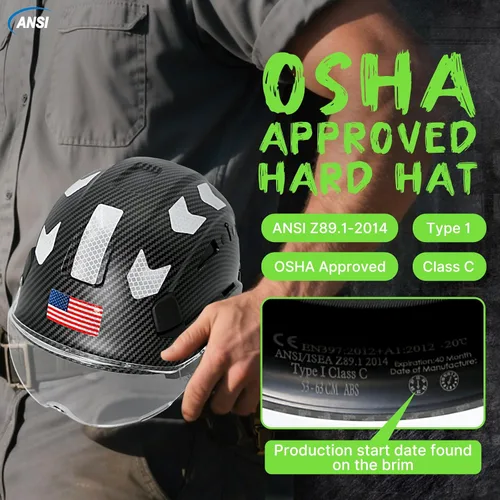 Miniatura 6 de Aolamegs Carbon Fiber Pattern Hard Hat with Visor, ANSI Z89.1 Vented Safety Helmet, OSHA Approved Construction Hardhat for Men, 6-Point Suspension