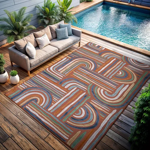 Miniatura 41 de CAMILSON Alfombra para Interiores y Exteriores, Alfombras de Área Azules 5x7 con Hojas Tropicales Botánicas para Patios Interiores y Exteriores