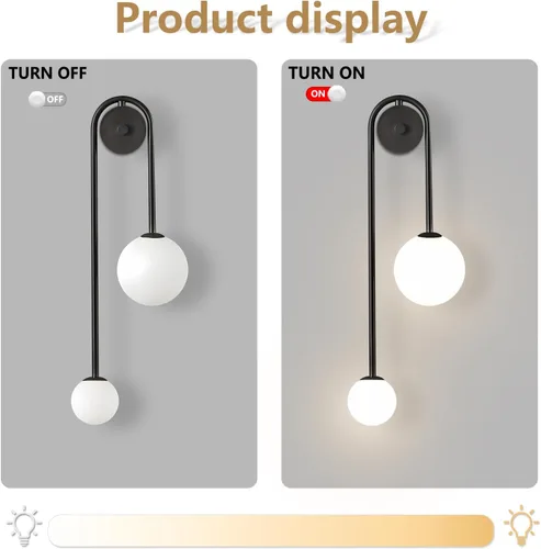 Miniatura 3 de Lámpara de Pared Moderna con Globo de Vidrio de 2 Luces, Aplique de Pared de Latón Doblemente Cepillado, Iluminación de Mediados de Siglo, Lámpara