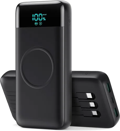 Cargador portátil inalámbrico de 40800 mAh con 3 cables integrados, batería de carga inalámbrica 7 en 1 de 15 W, 25 W PD QC 4.0 carga rápida USB C