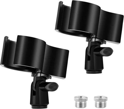 BILIONE 2 piezas de clip versátil para micrófono, soporte ajustable para micrófonos con rango de diámetro exterior de 1.26" desde 2.3", con Negro