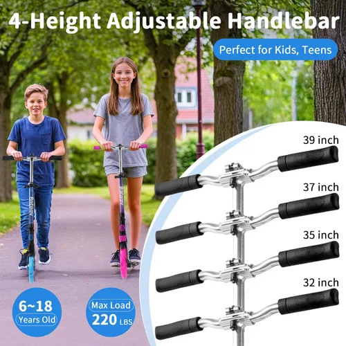 Miniatura 4 de BELEEV V5 Plus Patinete para niños de 6 años en adelante, adolescentes con ruedas y plataforma iluminadas, patinete plegable deportivo de 2 ruedas