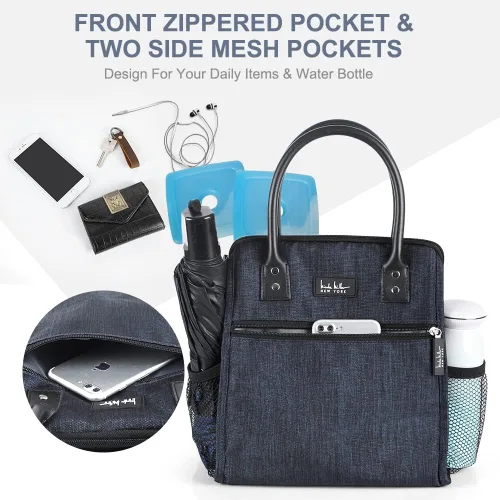 Miniatura 5 de Nicole Miller - Bolsa térmica para el almuerzo, bolsa térmica suave de gran apertura, bolsa de hielo para alimentos con soporte para botellas de Azul