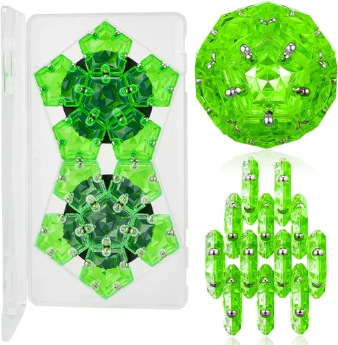 LAFFTRAK - Esfera magnética antiestrés con imanes, juguetes sensoriales - Verde brillante cristalino; juego de 12 piezas - Creatividad más allá de