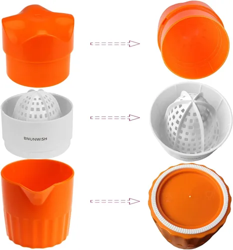 Miniatura 5 de Exprimidor de mano de naranja cítrica, exprimidor manual de prensa de rotación para limón, lima, pomelo con colador y recipiente, 2 tazas