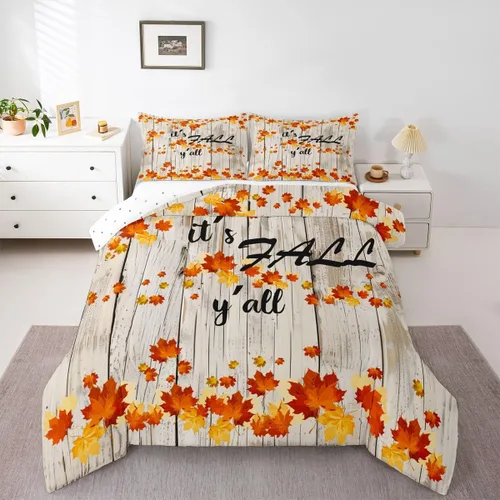 Miniatura 10 de Erosebridal Juego de edredón de gatos lindos para niños, juego de ropa de cama de calabaza y hoja de arce para niñas y niños, juego de edredón