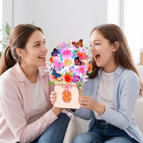 Miniatura 4 de Yinqing Tarjetas de cumpleaños, tarjeta de feliz cumpleaños ligera y música, lirio y mariposas, ramo de flores de tamaño natural de 10 pulgadas