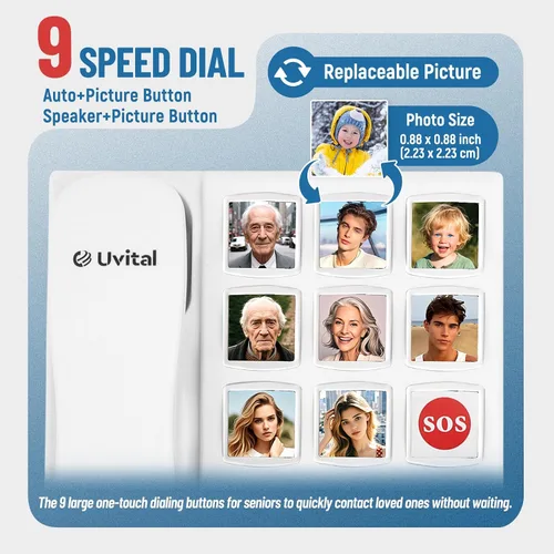 Miniatura 2 de Uvital Teléfono de botón grande para personas mayores, teléfonos fijos con cable para personas mayores con 8 botones grandes de marcación de un solo