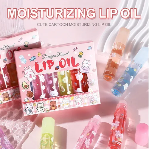 Miniatura 5 de Juego de 6 brillos de labios enrollables, con sabor a fruta, maquillaje de labios brillante para mujeres, no tóxico, regalo de fiesta, mejores amigas