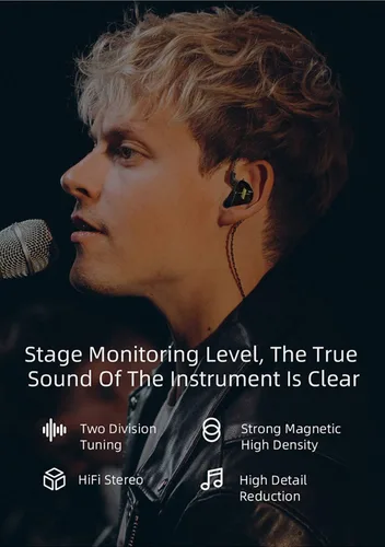 Miniatura 6 de KZ EDX - Monitores intrauditivos, estéreo HiFi para escenario/estudio IEM con aislamiento de ruido con cable deportivo, auriculares con cable Negro