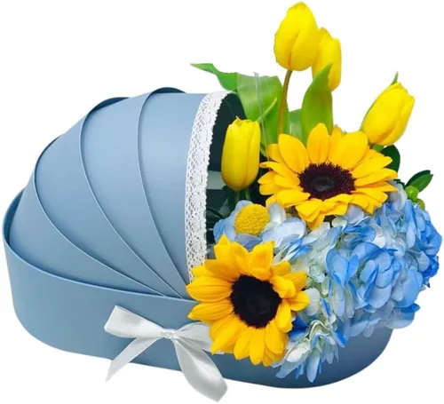 UNIKPACKAGING Caja de regalo de estilo europeo de alta calidad, es una cesta floral para niño/niña para arreglos florales de estilo lujoso, (azul)