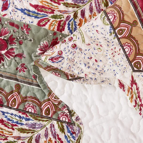Miniatura 5 de DaDa Bedding - Juego de colcha bohemia acolchada con estampado floral, rústico, rojo arándano, salvia, verde, cheurón, cachemira, filigrana, bordes