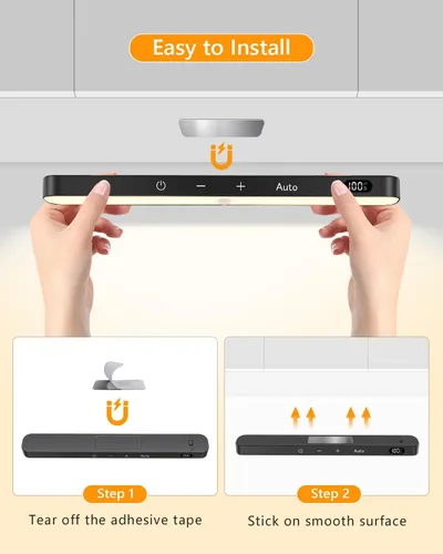 Miniatura 6 de Ferswe Luces de armario recargables, pantalla de nivel de batería, luces regulables, luz con sensor de movimiento de 3000 K para interiores, 60
