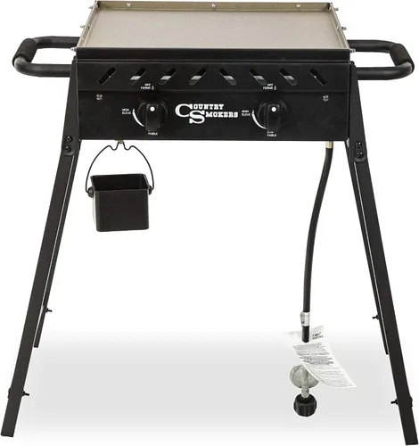 Country Smokers Parrilla de gas portátil de 2 quemadores con cubierta adicional | Parrilla plana de propano presazonado para exteriores para