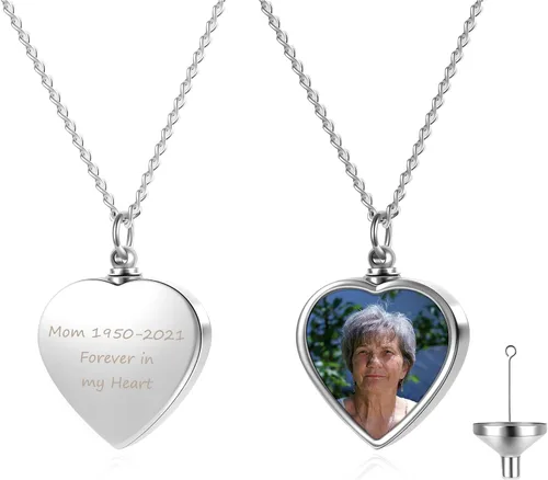 Miniatura 13 de Personalized Master Collar personalizado de urna de cremación con foto y texto, collar de urna de corazón para cenizas, joyería de recuerdo