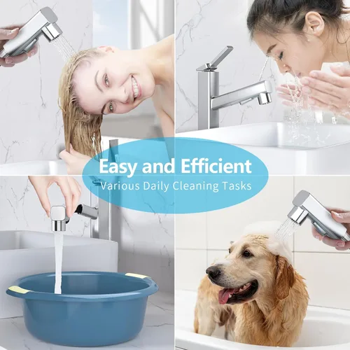 Miniatura 6 de MIAOHUI Grifo de lavabo de recipiente con rociador extraíble, grifo alto de lavabo de baño de 3 modos de pulverización, grifos de baño altos