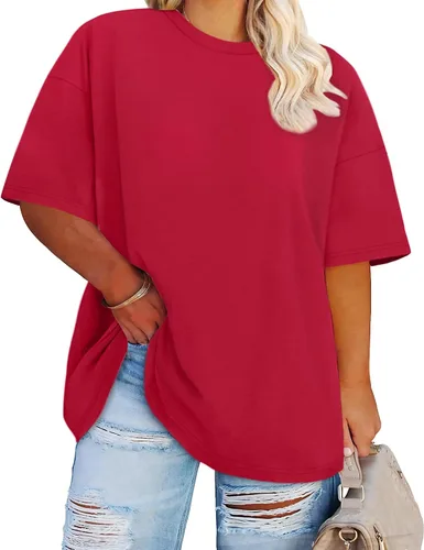 Miniatura 7 de Blusas de Talla Grande Casuales Camisetas Oversized para Mujeres Ajuste Holgado Cuello Redondo Blusas Camisetas Básicas de Verano Tees