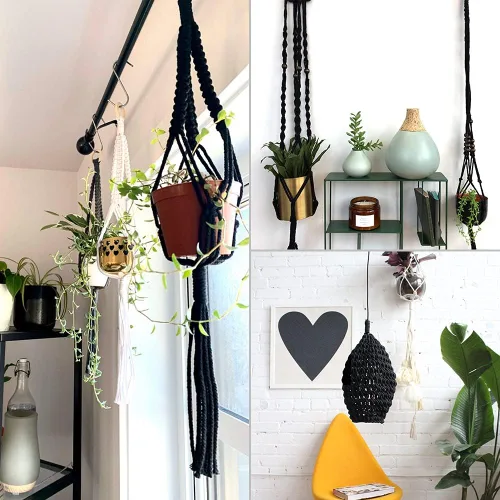 Miniatura 6 de Tenn Well Cordón de macramé negro de 0.394 pulgadas, 50 pies, cuerda de algodón gruesa torcida de 3 capas para manualidades, colgar en la pared