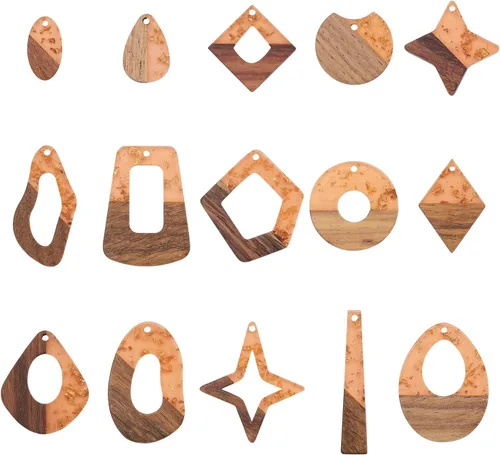 Miniatura 42 de Pendientes de hoja de madera de resina encantos pendientes de madera en blanco