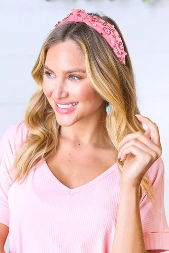 Miniatura 2 de boderier Diademas de concientización sobre el cáncer de mama para mujer, diadema anudada de cristal, diadema de corazón rosa con cinta de amor