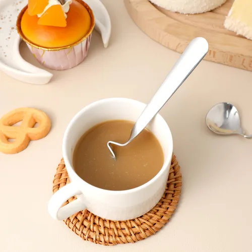 Miniatura 6 de OSALADI 2 cucharas de miel de acero inoxidable con mango curvado de 5.82 pulgadas, cucharaditas multifuncionales para miel, café, leche, mezcla