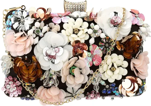 Rkrouco Bolso de mano floral para mujer, bolso de mano de flores coloridas con diamantes de imitación de metal