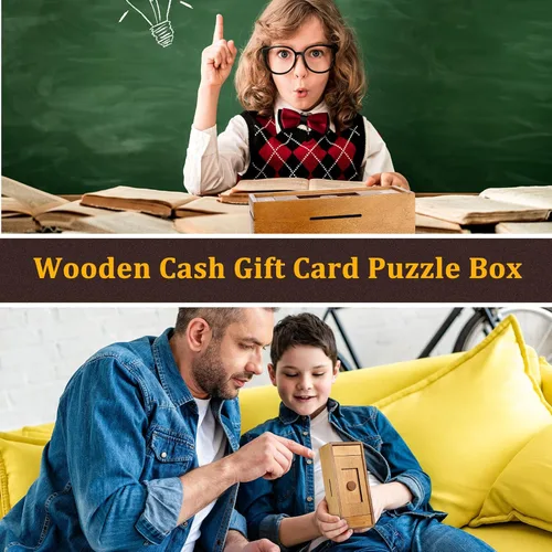 Miniatura 6 de 2 piezas Caja de rompecabezas de madera de Navidad con compartimentos ocultos, caja de dinero de madera para tarjeta de regalo, caja secreta
