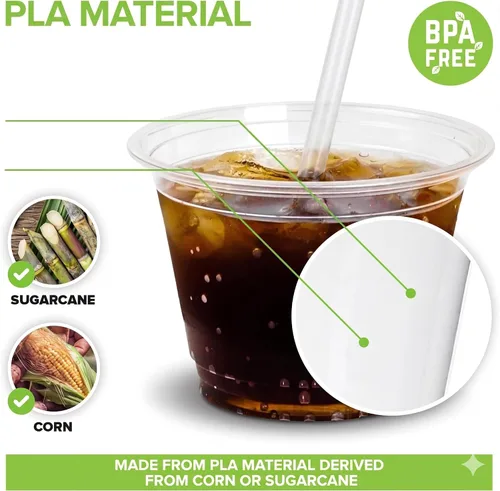 Miniatura 3 de Stock Your Home Vasos fríos transparentes de ácido poliláctico (PLA) de 9 onzas, paquete de 50 vasos desechables para agua, vino, cerveza, muestras