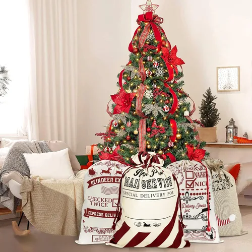 Miniatura 7 de LessMo - Saco de Navidad para Papá Noel, Bolsa de regalo de Navidad grande con cordón, reutilizable, personalizada para el almacenamiento