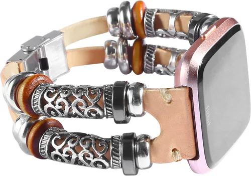 Compatible con correas Fitbit Versa, correa de repuesto de cuero genuino de 0.906 in con cierre de acero inoxidable para hombres y mujeres