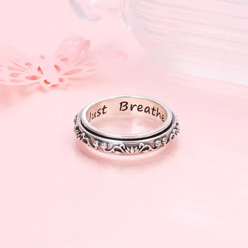 Miniatura 2 de Anillos giratorios de plata de ley S925 para ansiedad, preocupación, aliviar el aburrimiento, TDAH, autismo, banda para mujeres y adolescentes