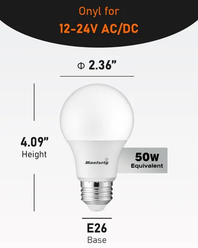 Miniatura 2 de Maelsrlg Bombilla LED de 12 V, 6 W (equivalente a 50 W), blanco cálido 3000 K, 12 V-24 V CA/CC, 600 lúmenes, no regulable, bombillas LED A19 de 12 V