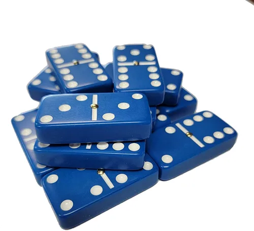 Miniatura 2 de Marion Dominó doble 6 azul de tamaño jumbo de torneo profesional con giradores en elegante caja de terciopelo negro.