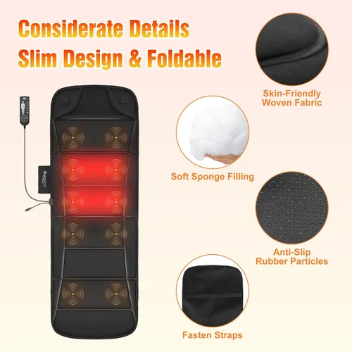Miniatura 6 de Full Body Massage Mat with Heat, Vibration Back Massage Pad with 10 Motors 3 Heating Levels Timer, Full Body Massager for Bed Chair Sofa, Father‘s