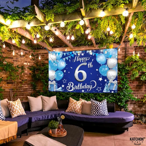 Miniatura 5 de KatchOn, Cartel azul de decoración de cumpleaños número 6, Xtralarge, 72 x 44 pulgadas, pancarta de fondo para decoraciones de feliz cumpleaños